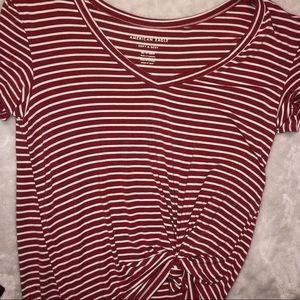 Red and white stripped v neck